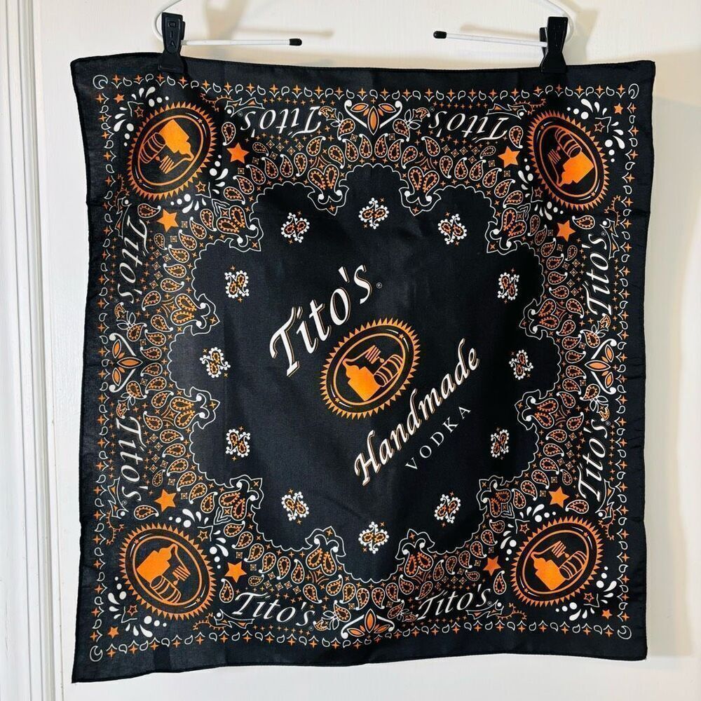 Tito’s Handmade Vodka bandanna black & orange 22” square